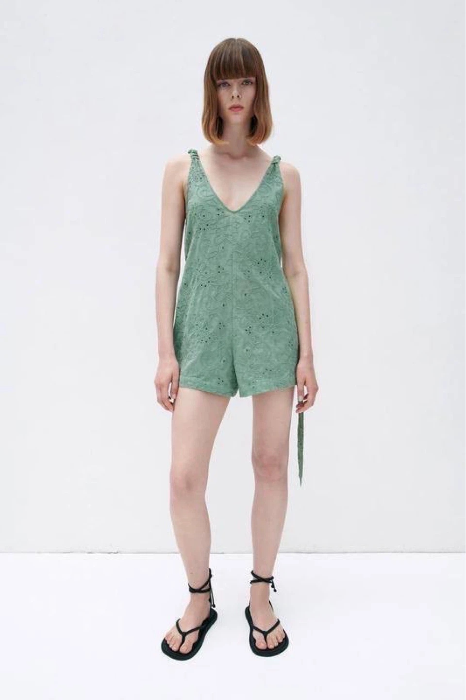ZARA Green Embroidered Summer Jumpsuit – Size L - photo 2