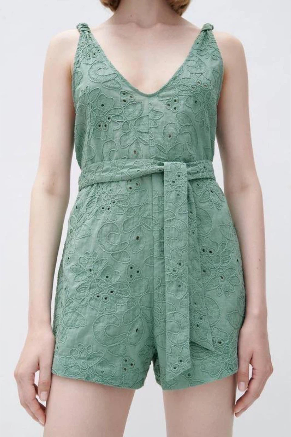ZARA Green Embroidered Summer Jumpsuit – Size L - photo 3