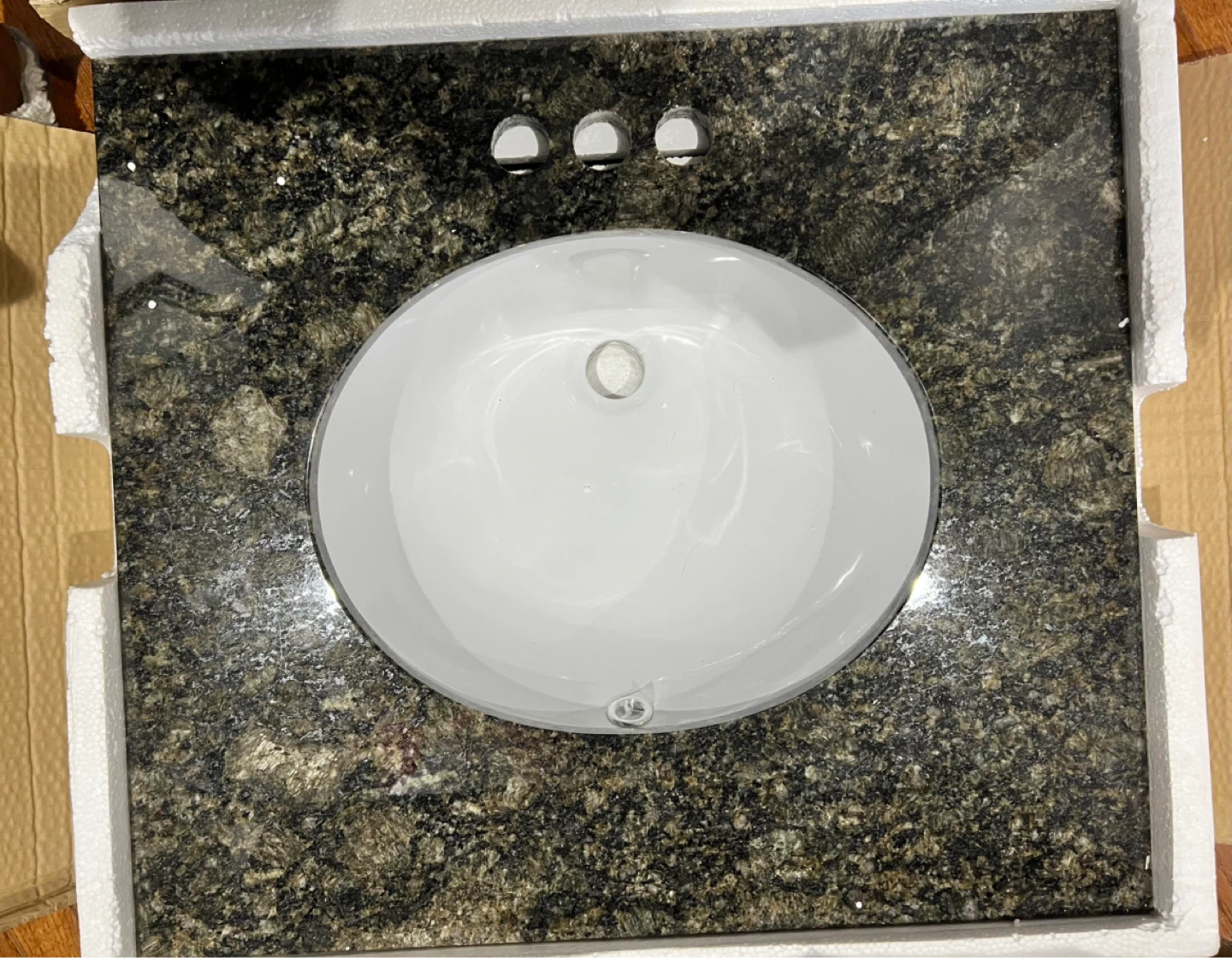25" Black/Green Granite Vanity Top with Porcelain Sink