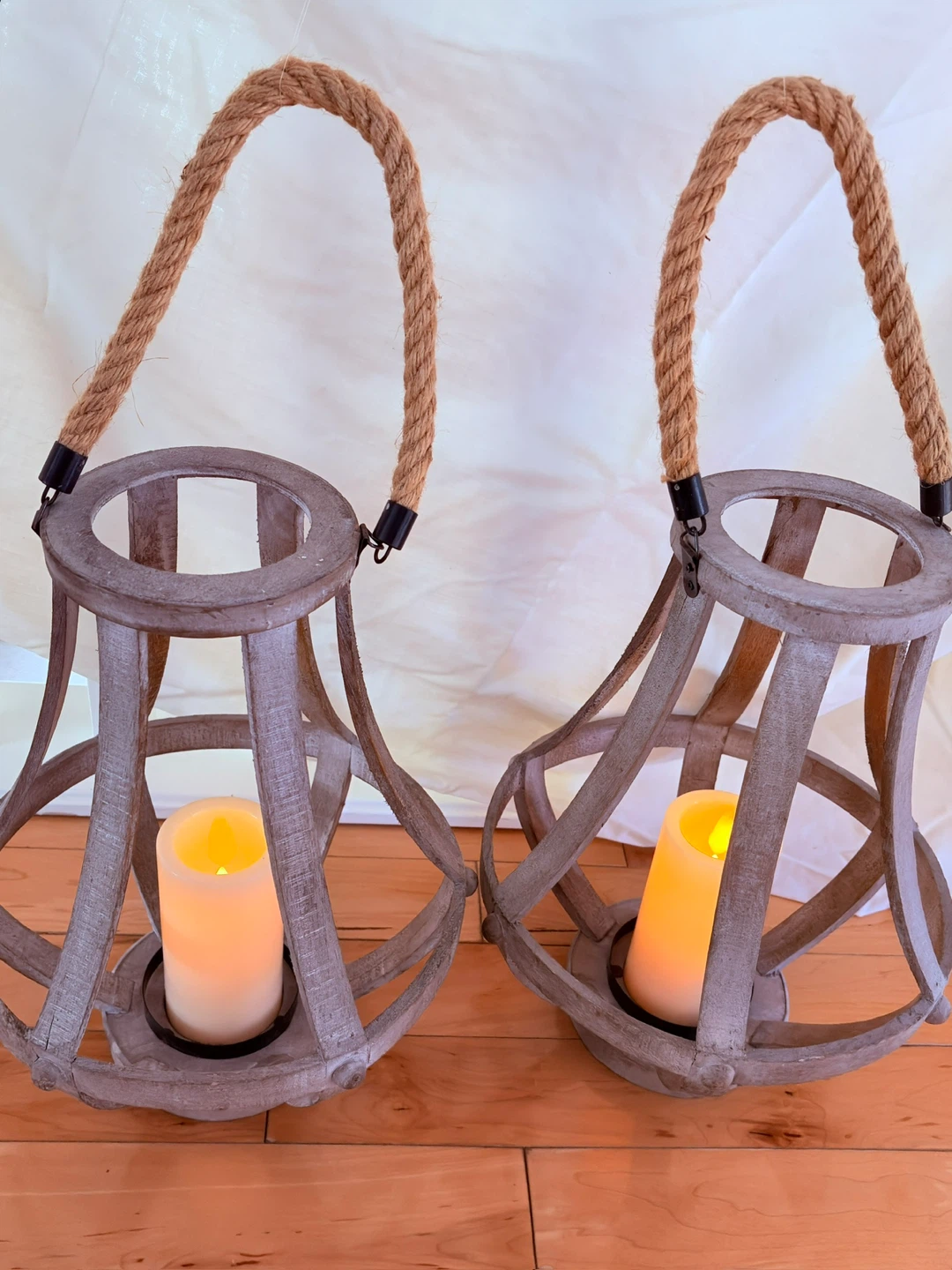 Pair of Rustic Wood Lanterns with LED Candles - photo 3