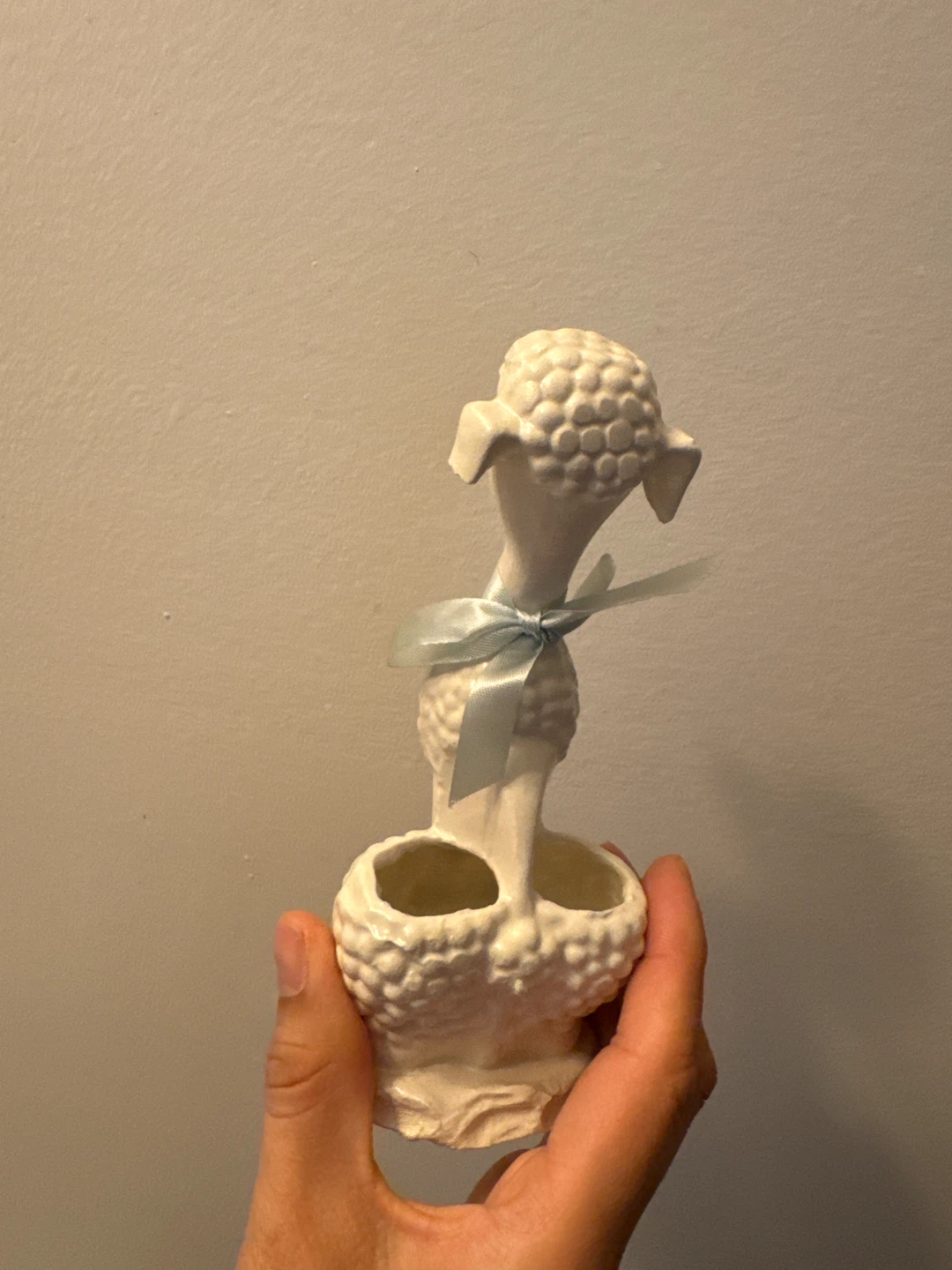 Vintage Ceramic Poodle Planter with Blue Ribbon - photo 2