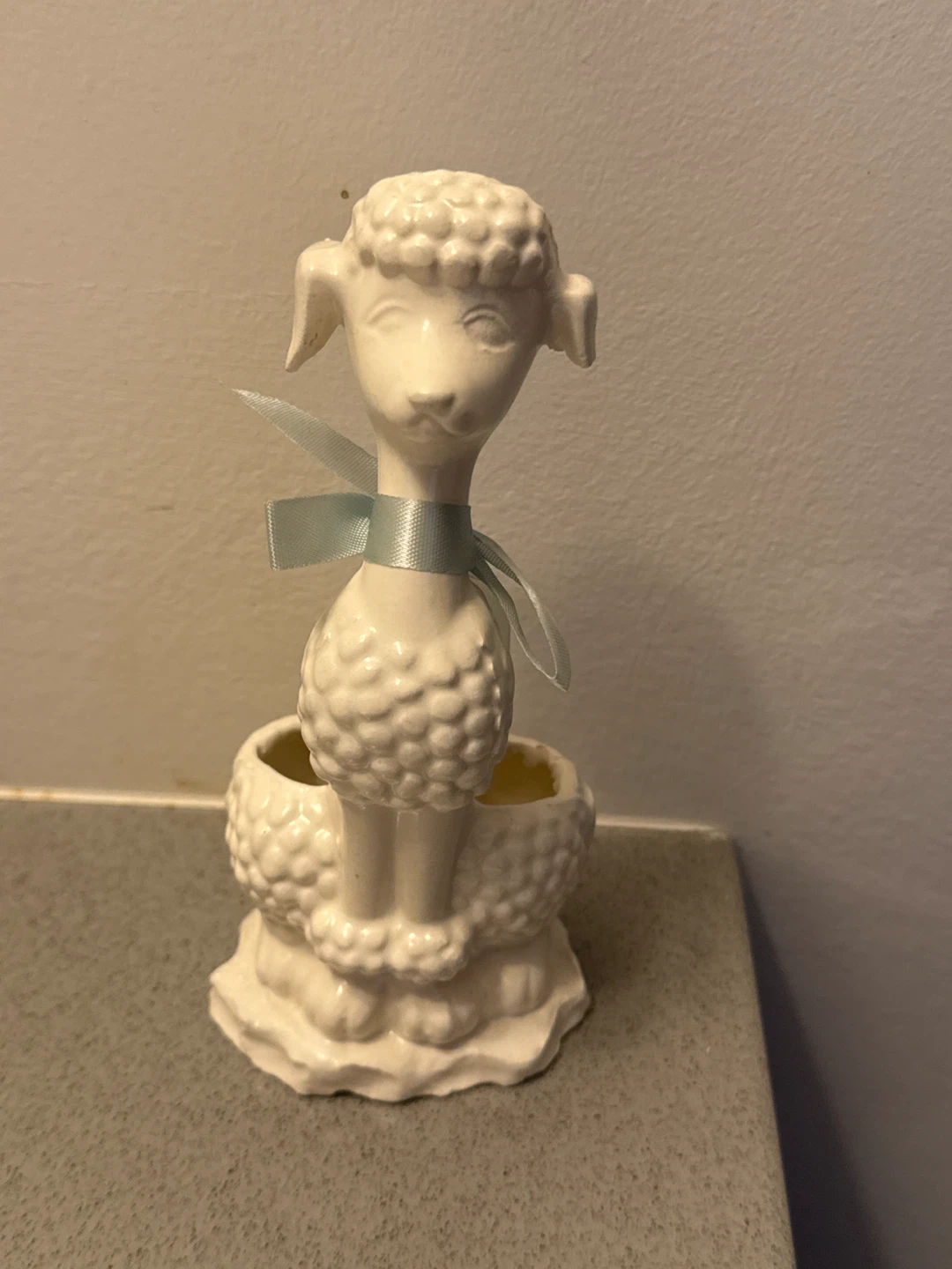 Vintage Ceramic Poodle Planter with Blue Ribbon - photo 3