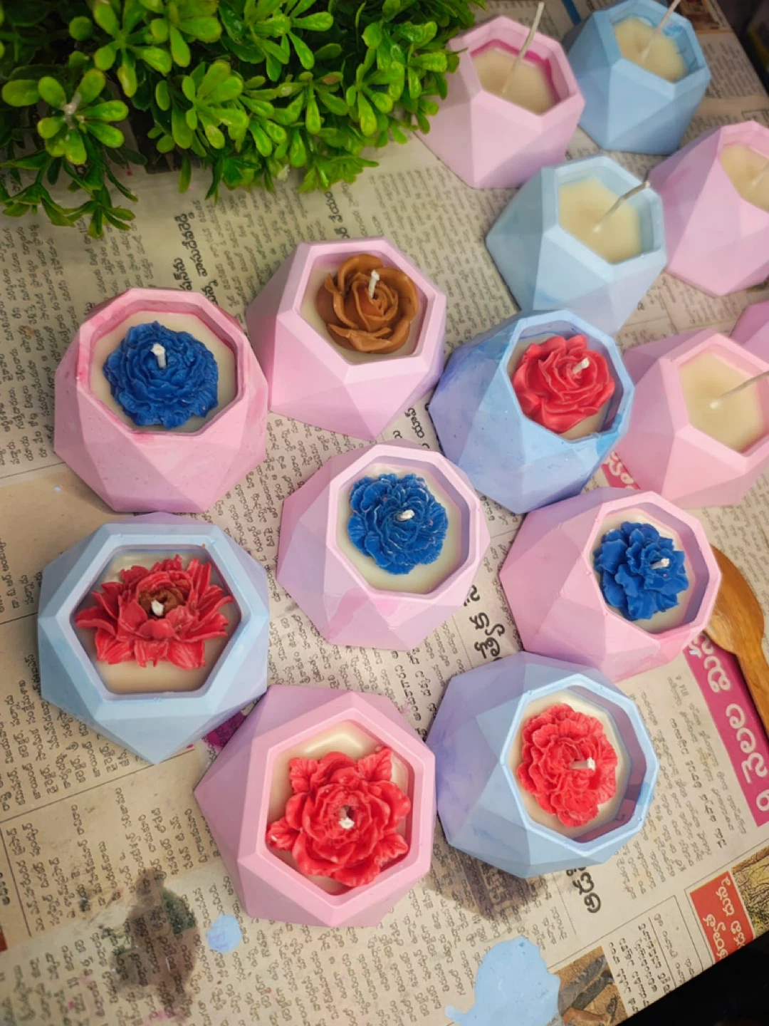 Rose Scented Candle in concrete Holder