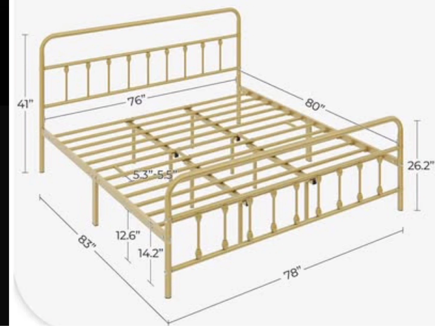 Brass/Gold Metal Bed Frame - King Size - photo 3