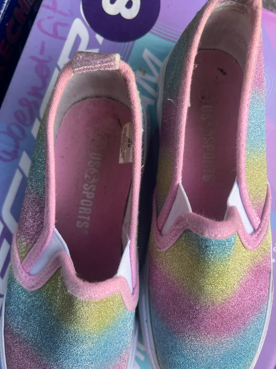 US Sports Kids Rainbow Glitter Slip-On Shoes Size 1 - photo 3