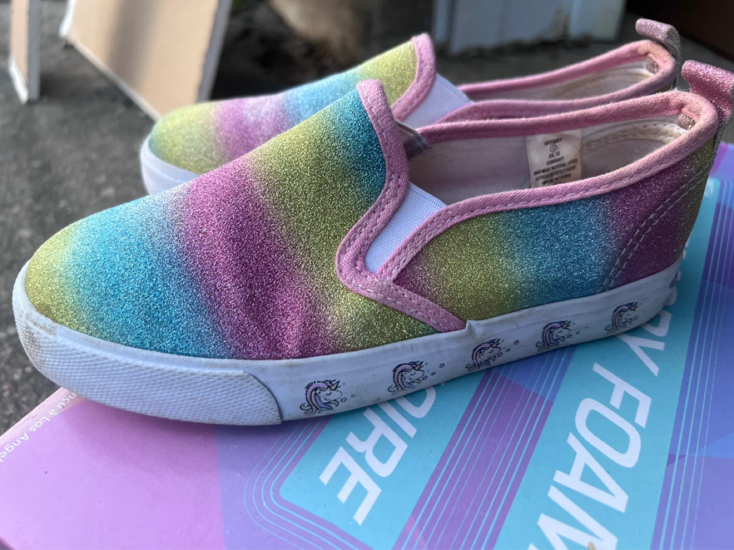 US Sports Kids Rainbow Glitter Slip-On Shoes Size 1
