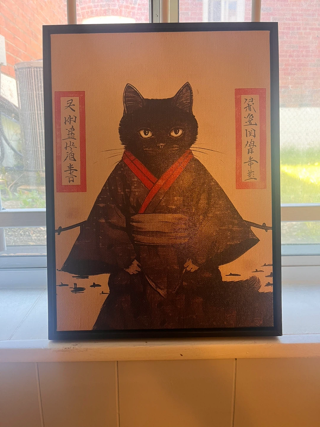 Framed Canvas Samurai Cat