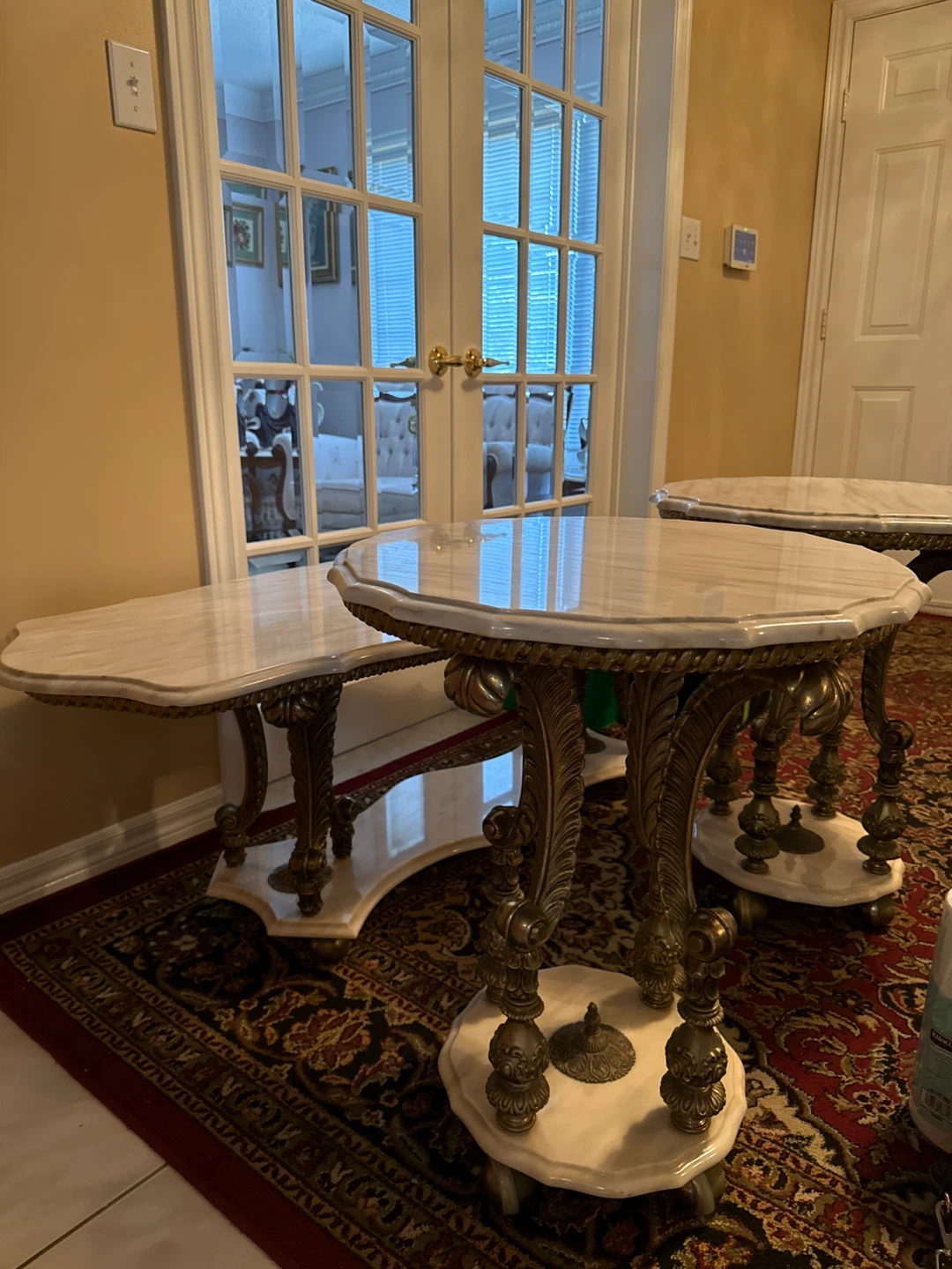 Ornate Marble Top Side Tables (Set of 3)