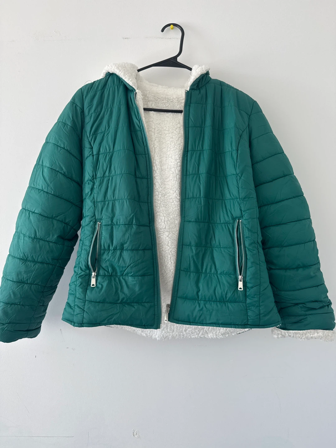 Women's Green Puffer Jacket with Sherpa Lining