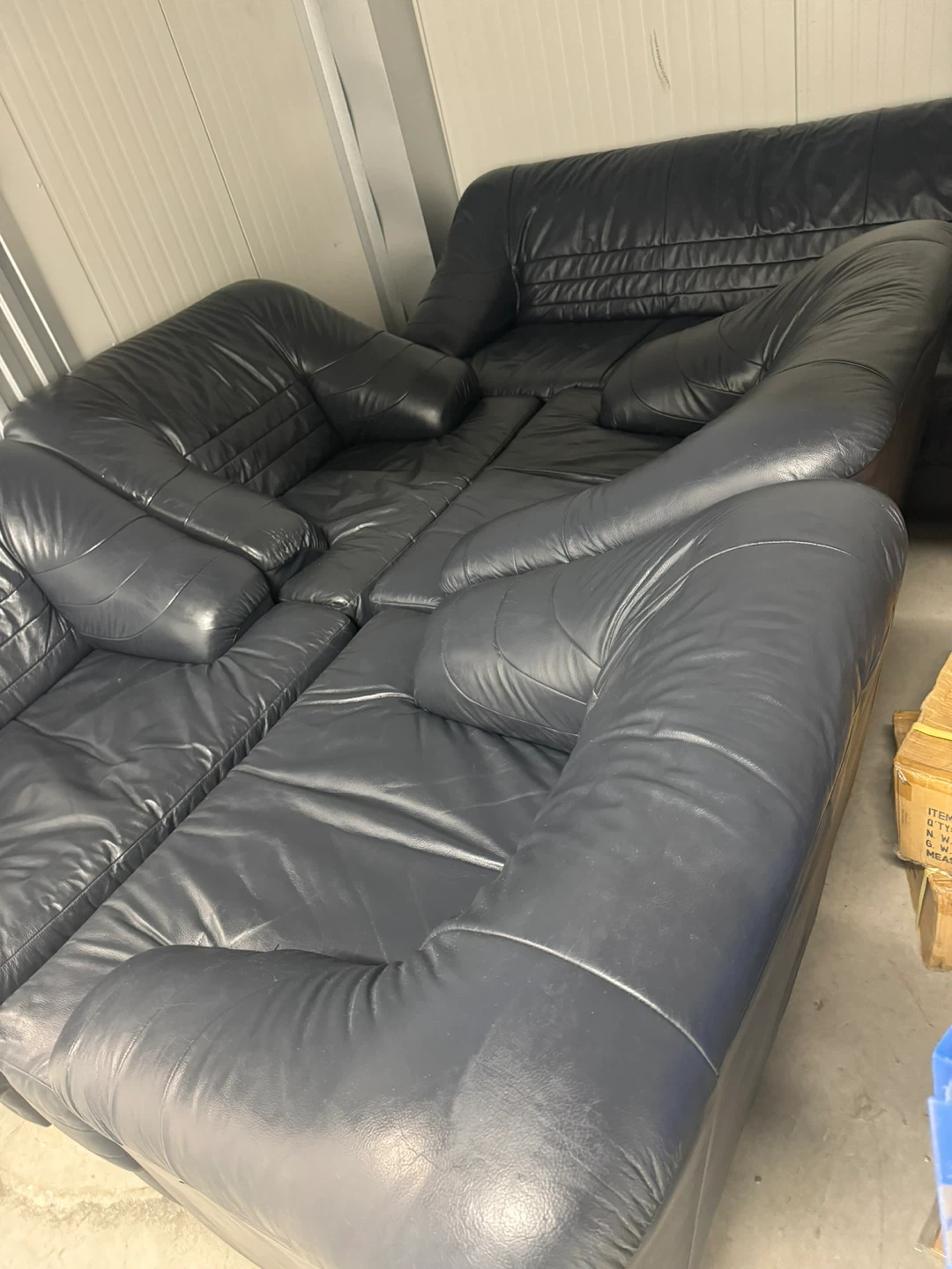 Dark Blue Leather 3 seater Sofa+ 4 chairs