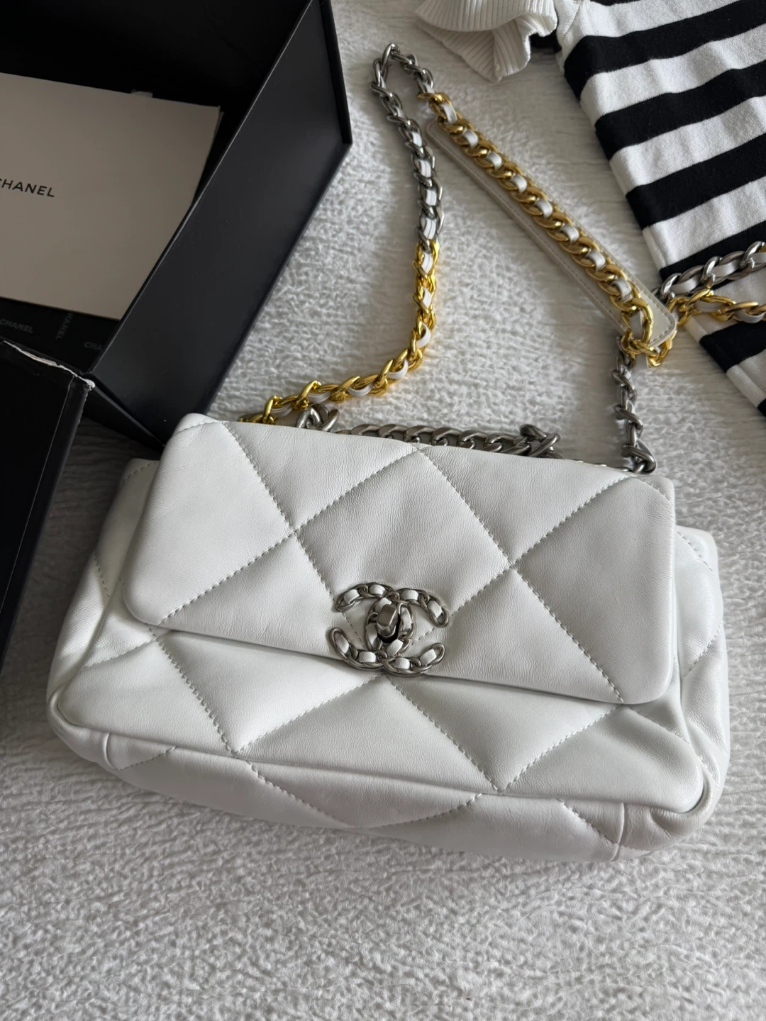 Chanel 19 Bag White Leather