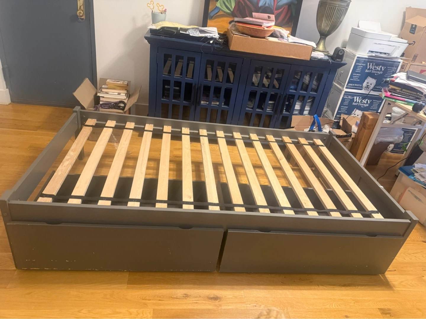 Gray Wooden Bed with Drawers - photo 2