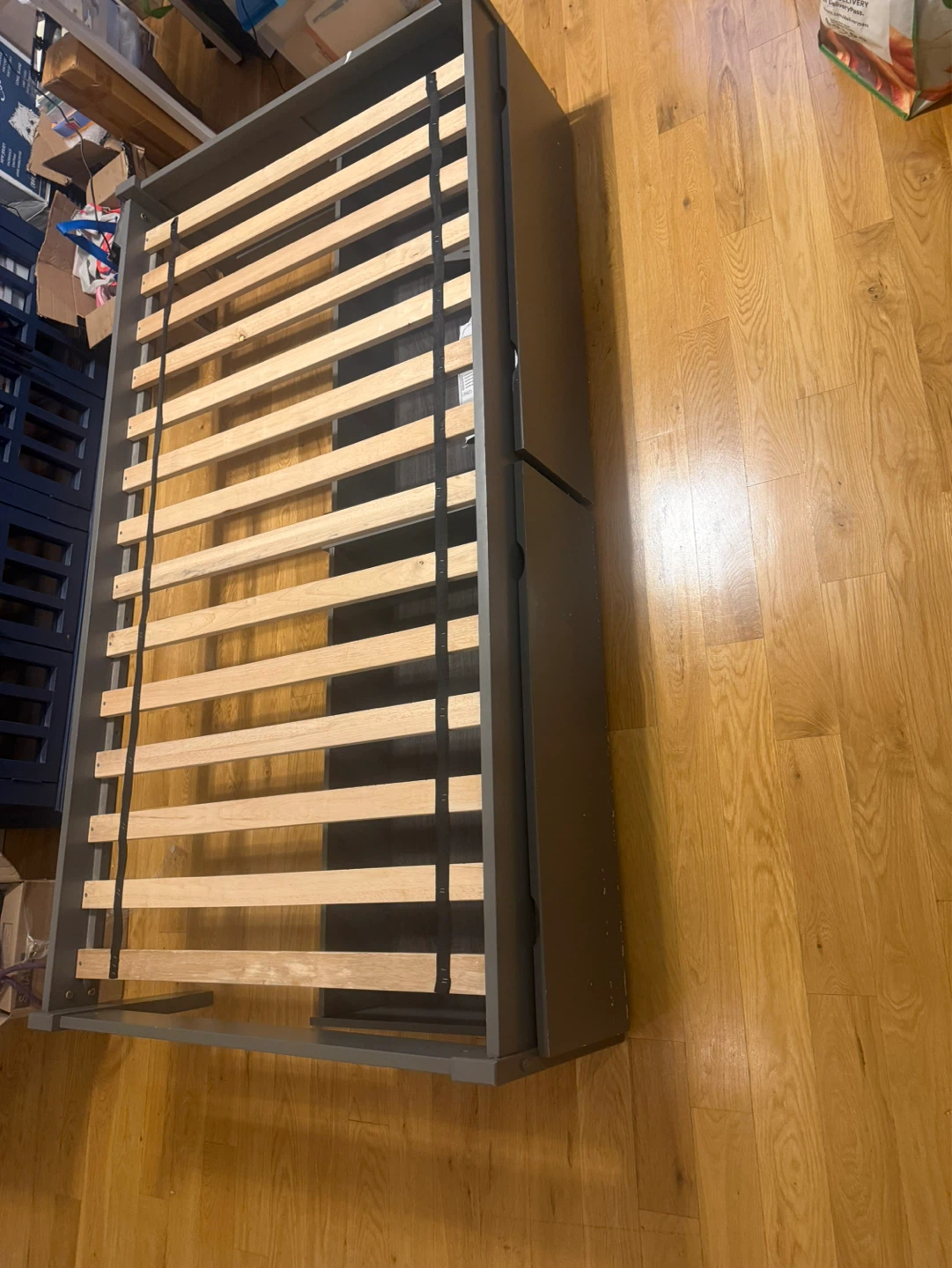 Gray Wooden Bed with Drawers