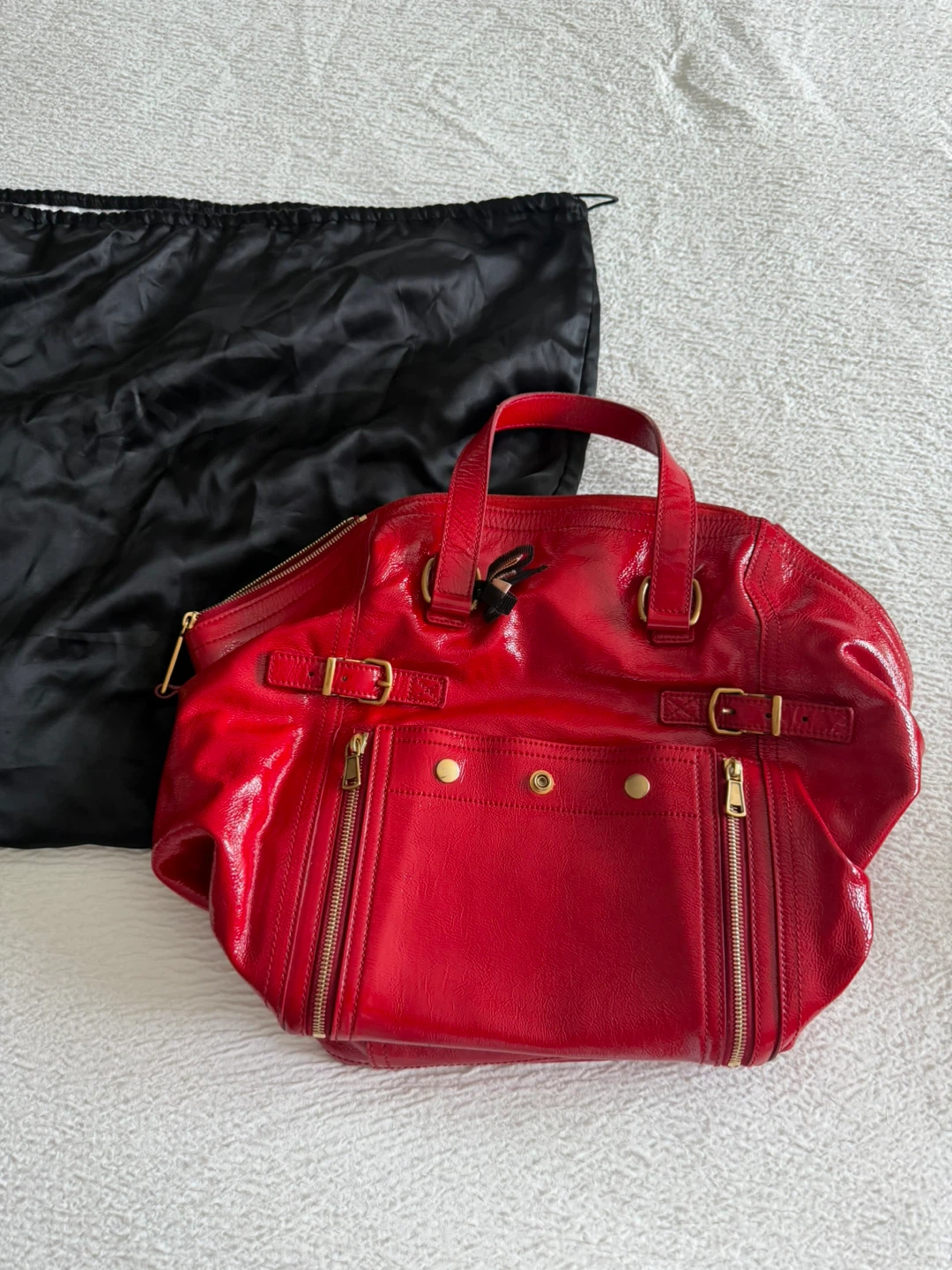 Yves Saint Laurent Red Patent Leather Muse Two Handbag