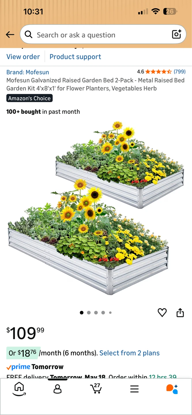 Mofesun Galvanized Raised Garden Bed 4'x8'x1' (one bed only)