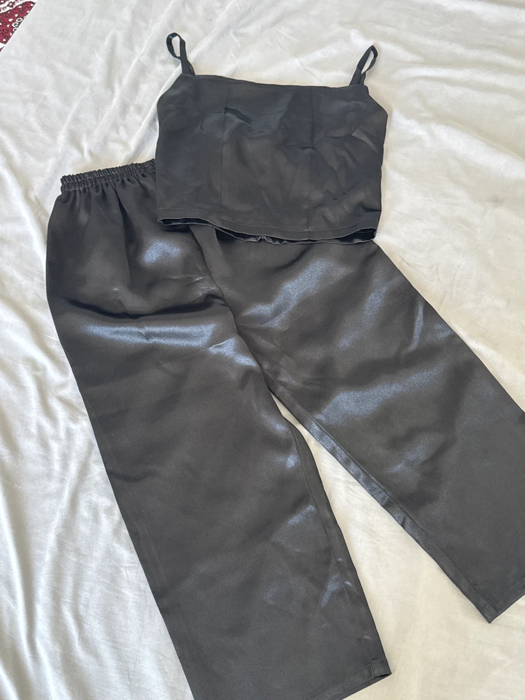 Satin Pajama Set - Black - photo 3