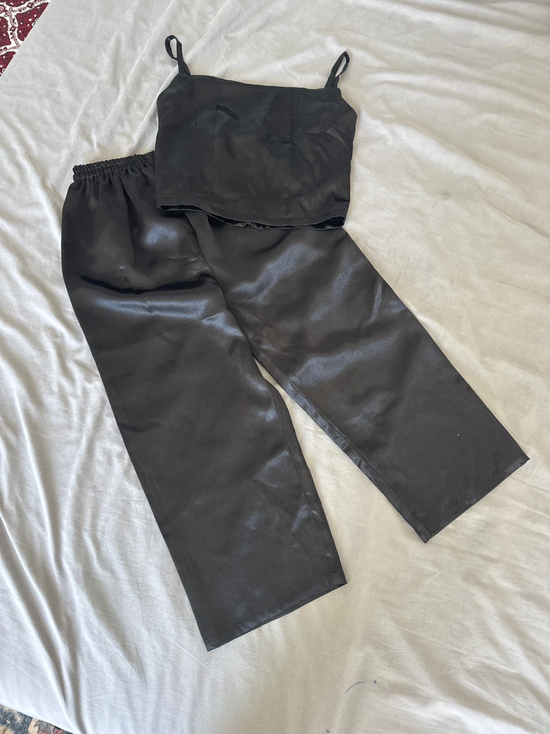 Satin Pajama Set - Black - photo 2