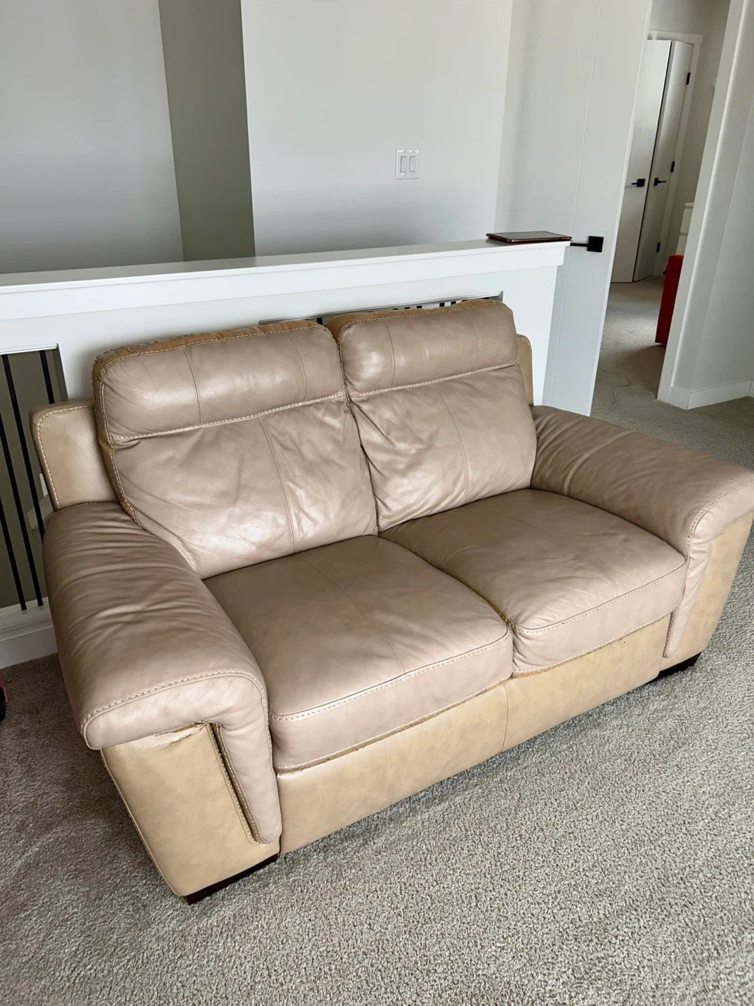 Tan Leather Loveseat & Sofa - photo 2
