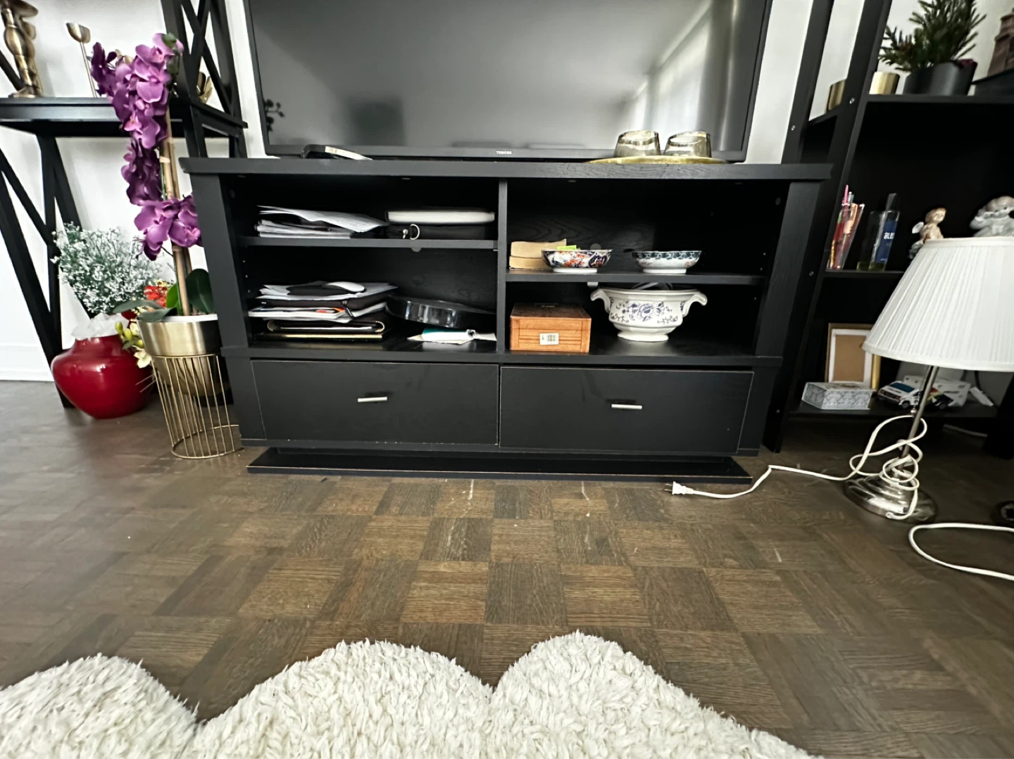 Black Media Console with Drawers - photo 2