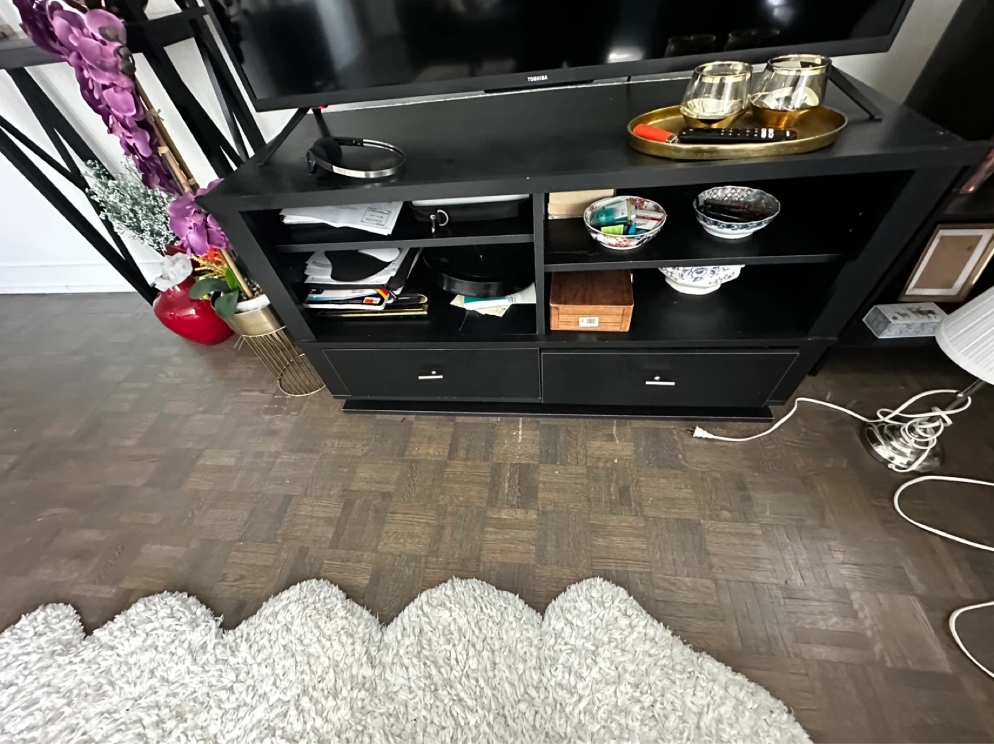 Black Media Console with Drawers