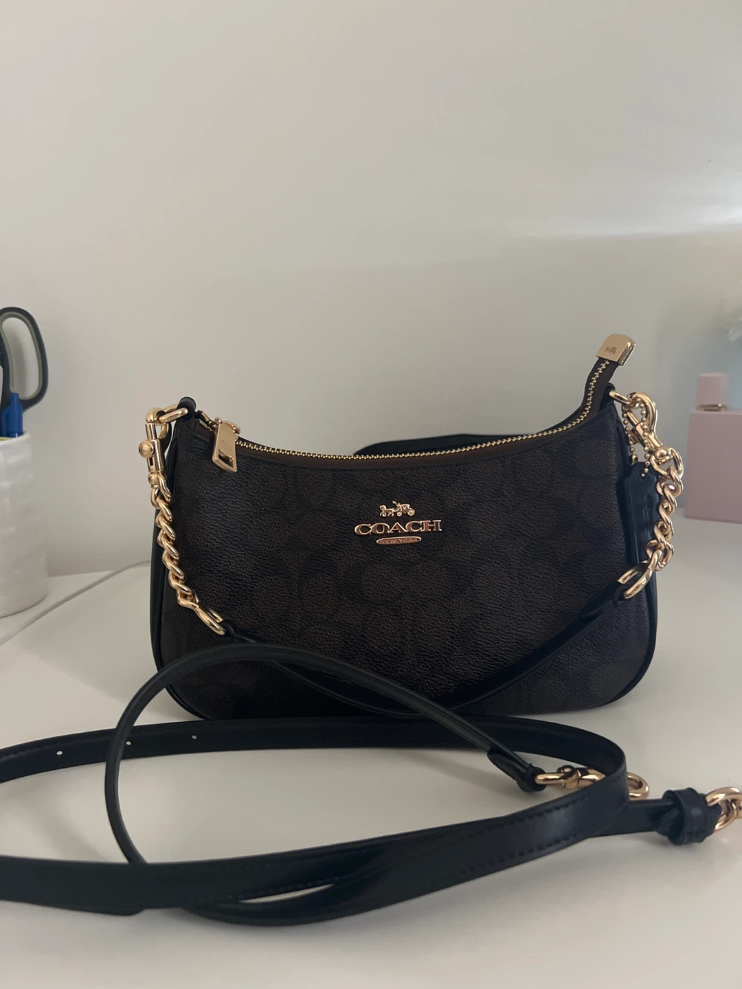 Teri Coach Signature Brown Leather Shoulder Bag