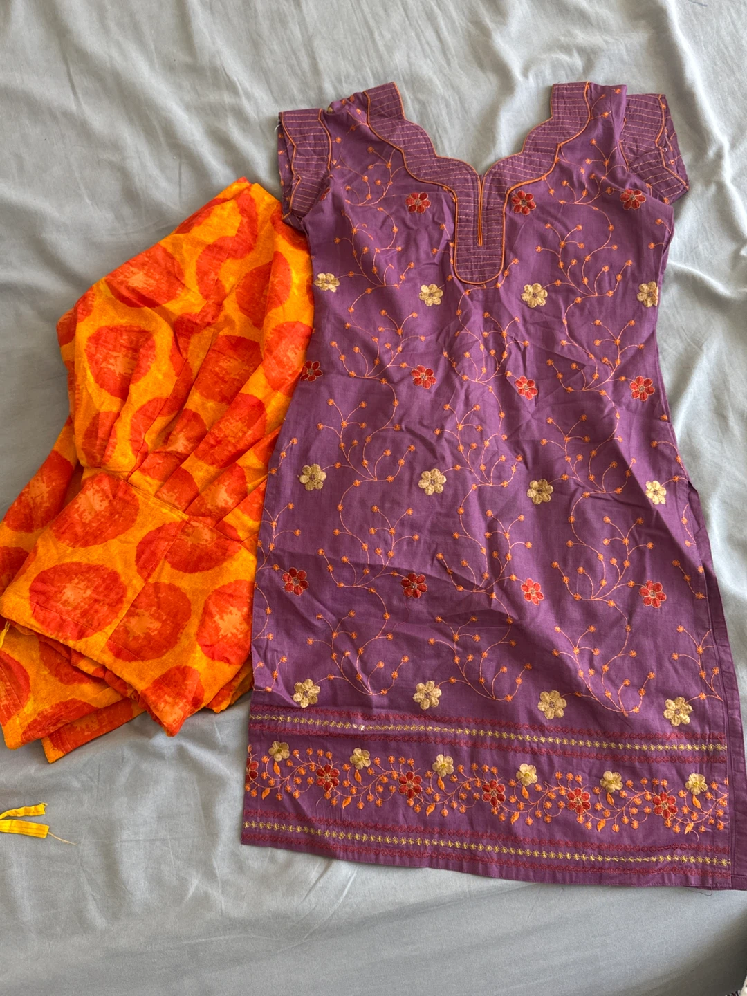 Purple Embroidered Kurti with Orange pants