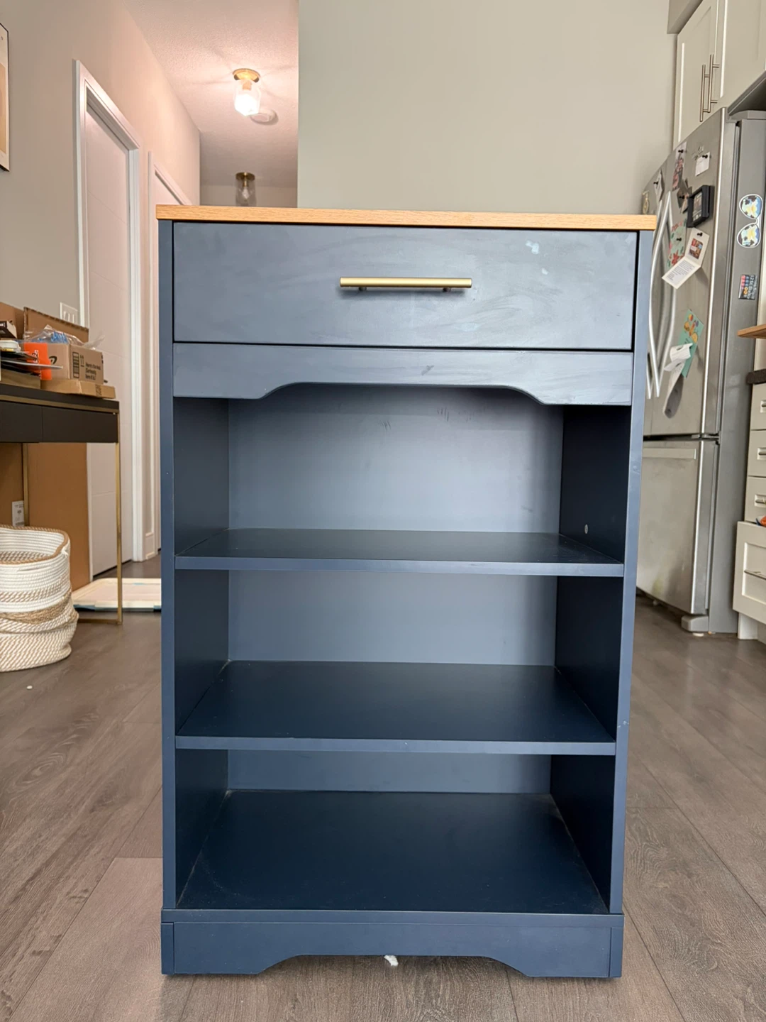 Navy Blue Kitchen Island with Wood Top - photo 2