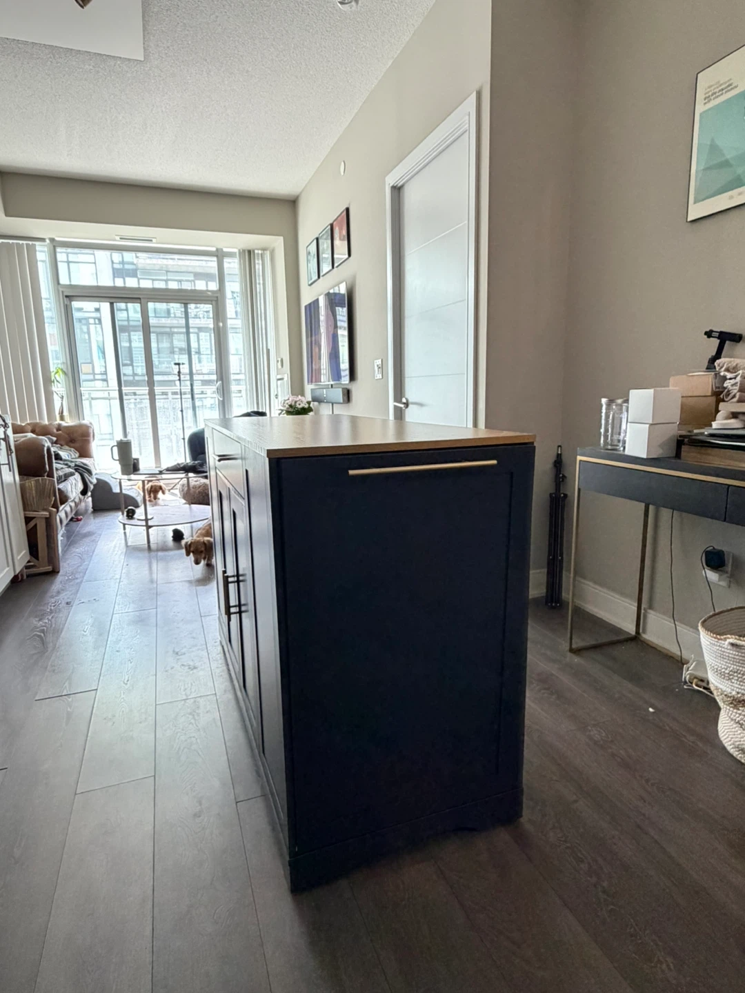Navy Blue Kitchen Island with Wood Top - photo 3