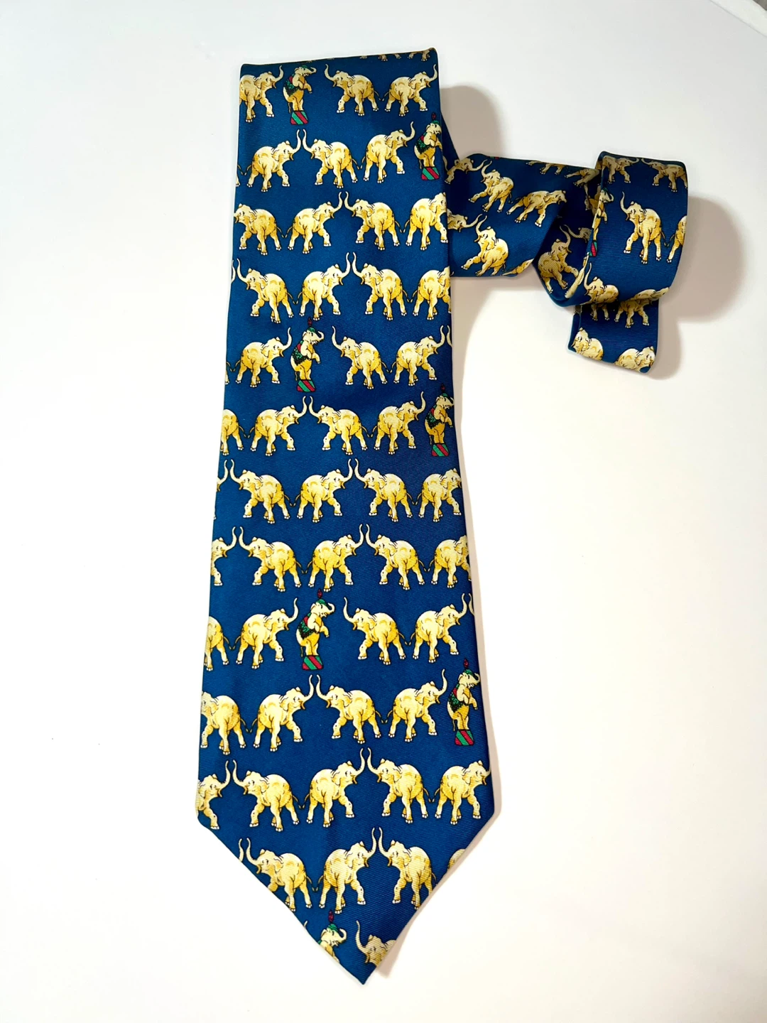 Andrew Scott Silk Necktie - Blue Elephant Pattern
