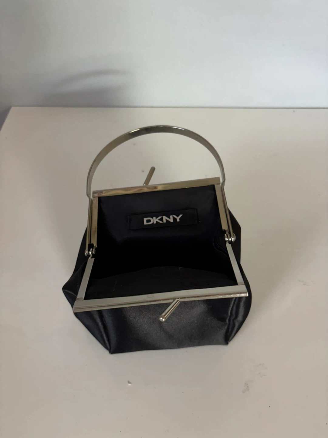 DKNY Black Satin Evening Bag with Metal Handle - photo 2