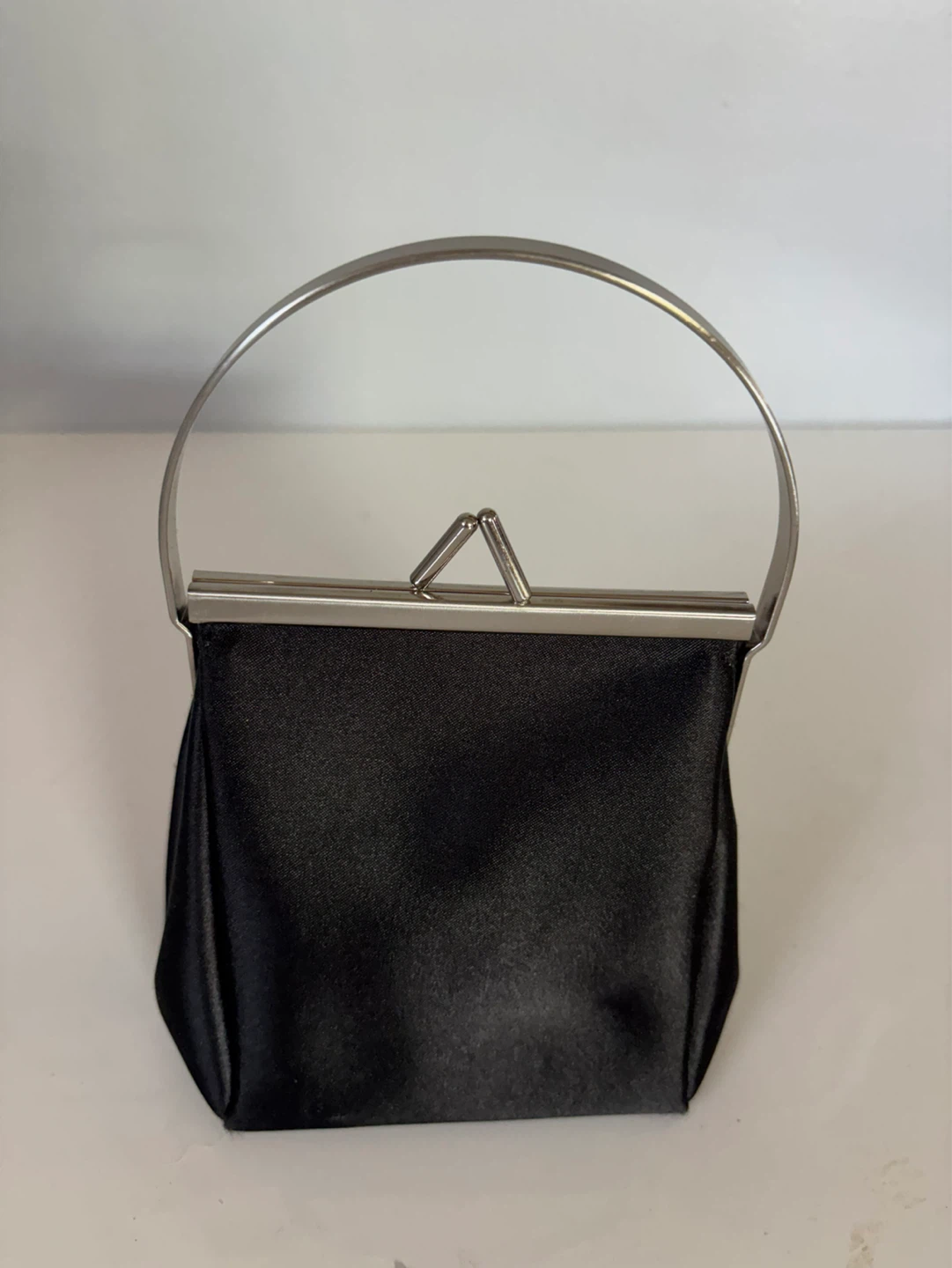 DKNY Black Satin Evening Bag with Metal Handle - photo 3