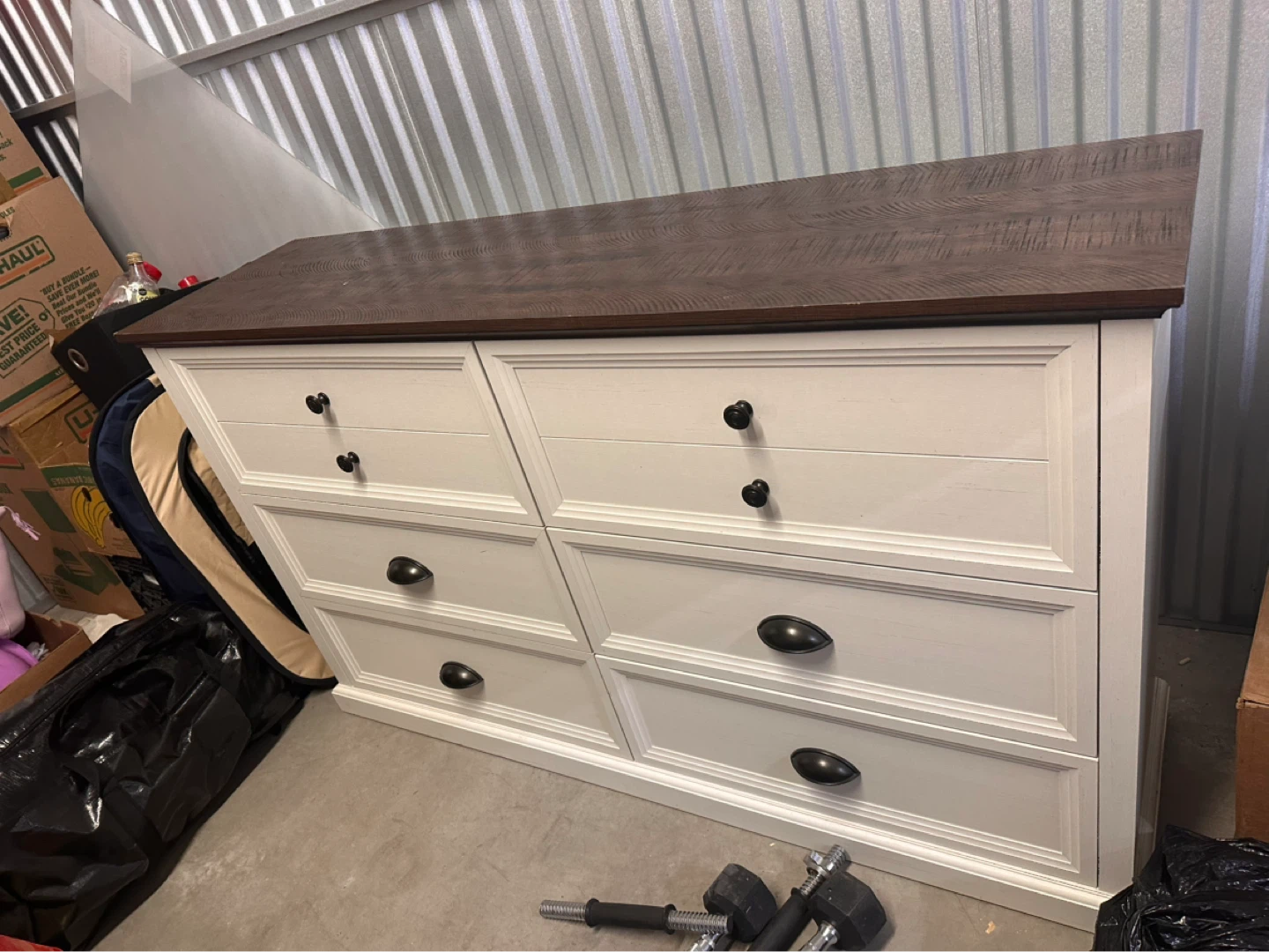 White Six Drawer Dresser with Dark Wood Top - photo 2
