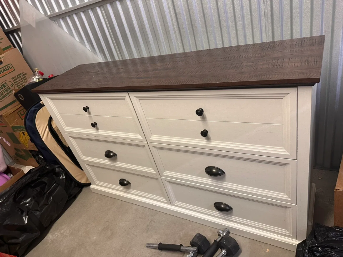 White Six Drawer Dresser with Dark Wood Top - photo 2