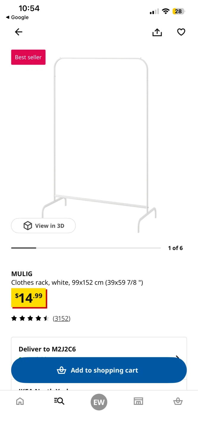 IKEA MULIG Clothes Rack White 99x152 cm