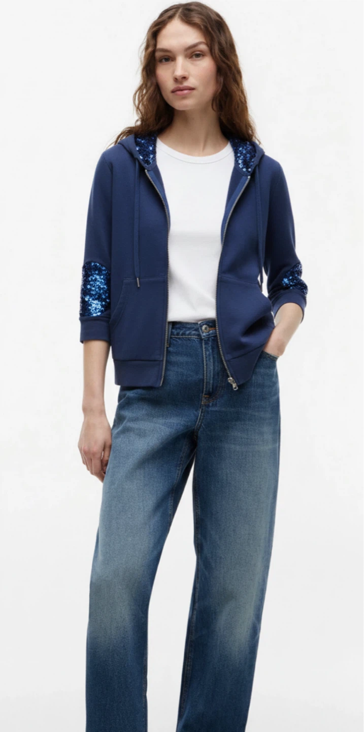 Blue Sequin Patch Hoodie