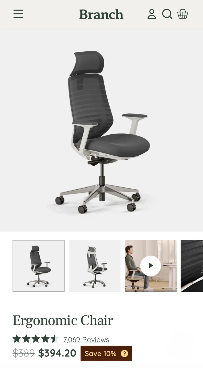 Branch Ergonomic Chair with Headrest - Graphite & White - photo 4