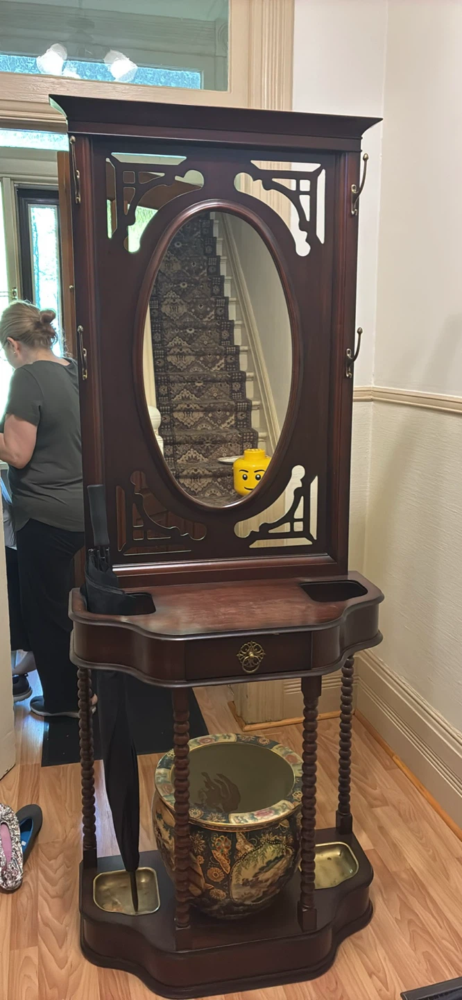 Bombay entryway coat and umbrella stand and mirror.