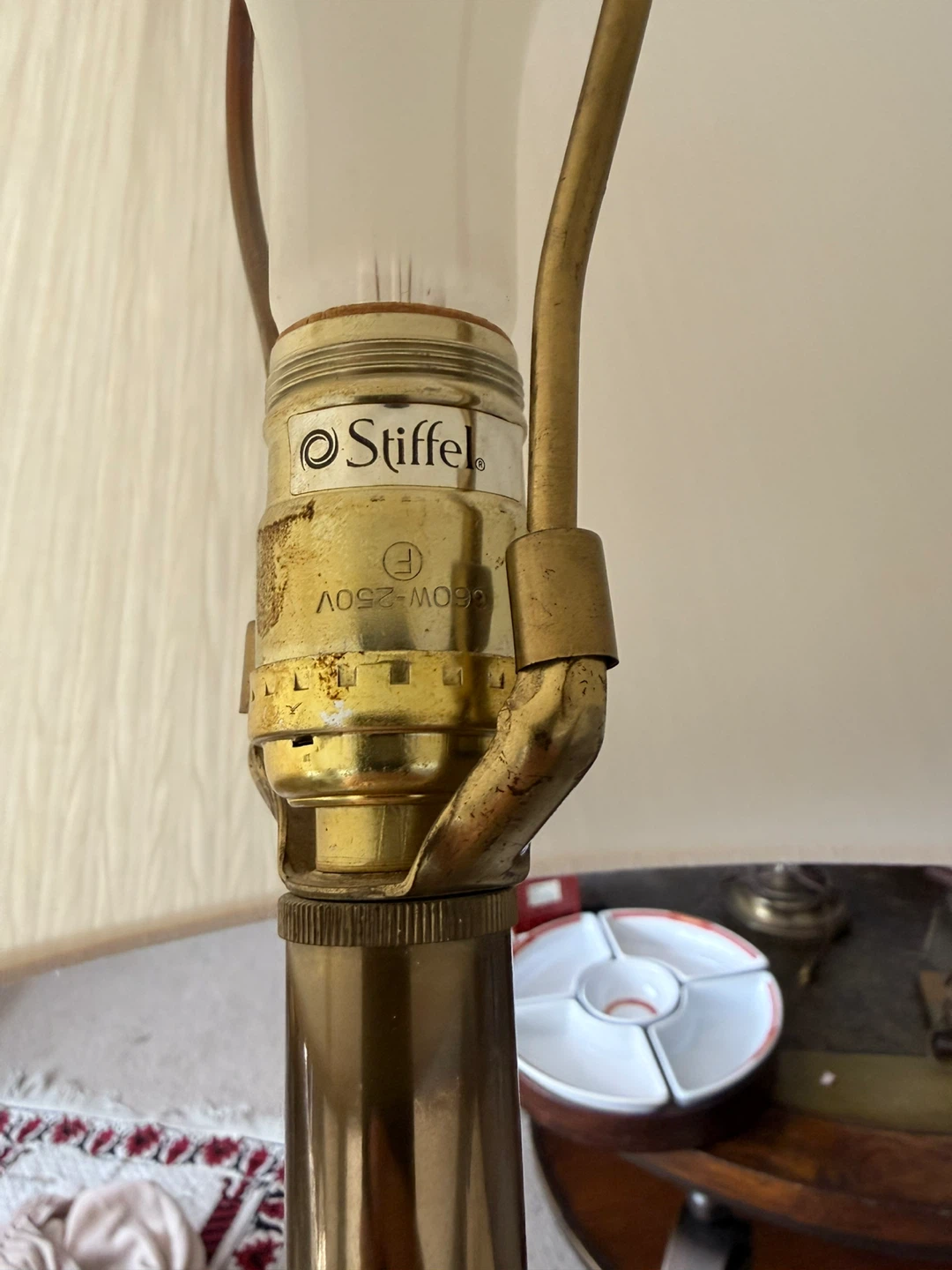 Vintage Authentic Stiffle Brass Table Lamp with Cream Shade - photo 4