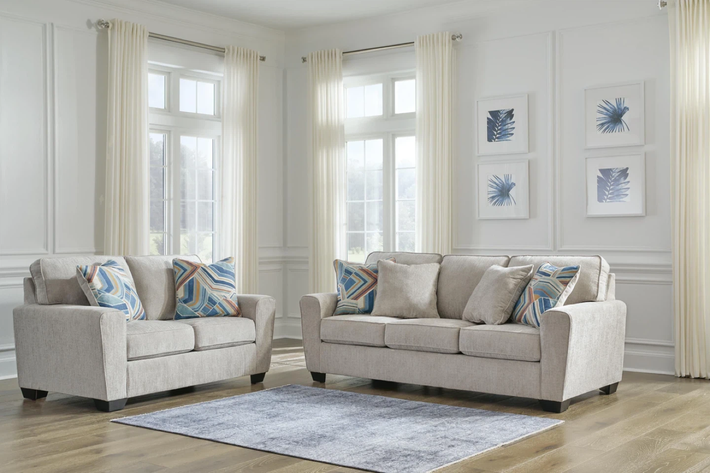 Light Grey Fabric Sofa, Loveseat, and 2 single Set