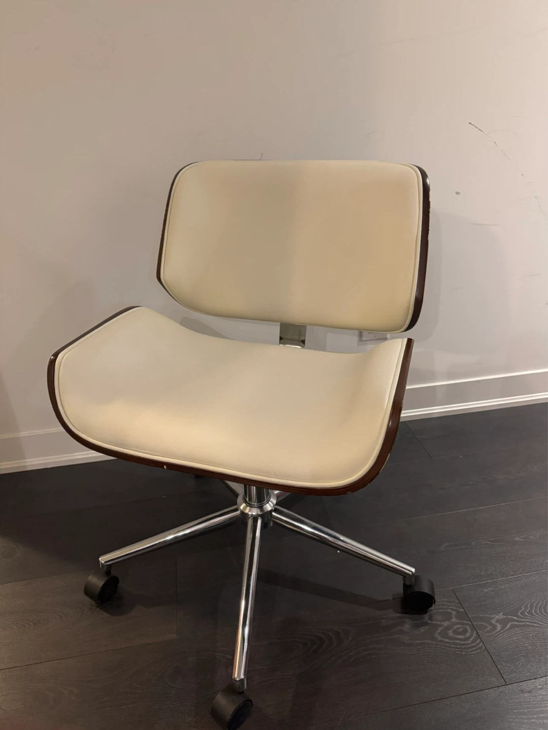 Office Chair - Cream and Wood Finish