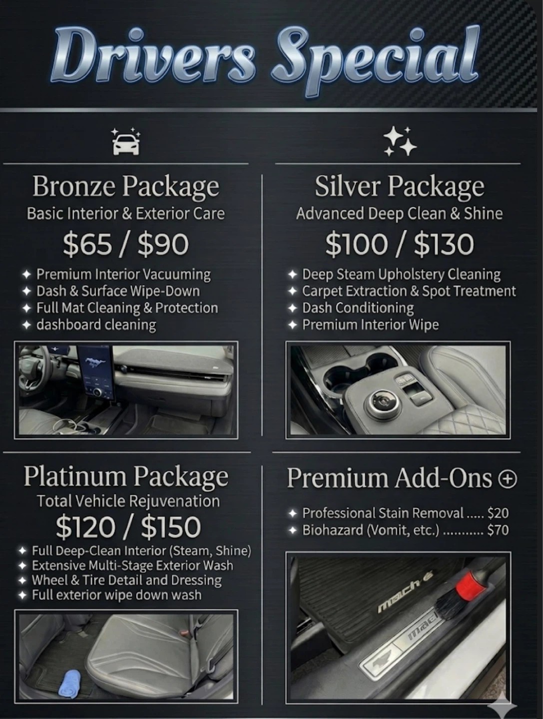 Car Detailing Packages - Bronze, Silver, Platinum