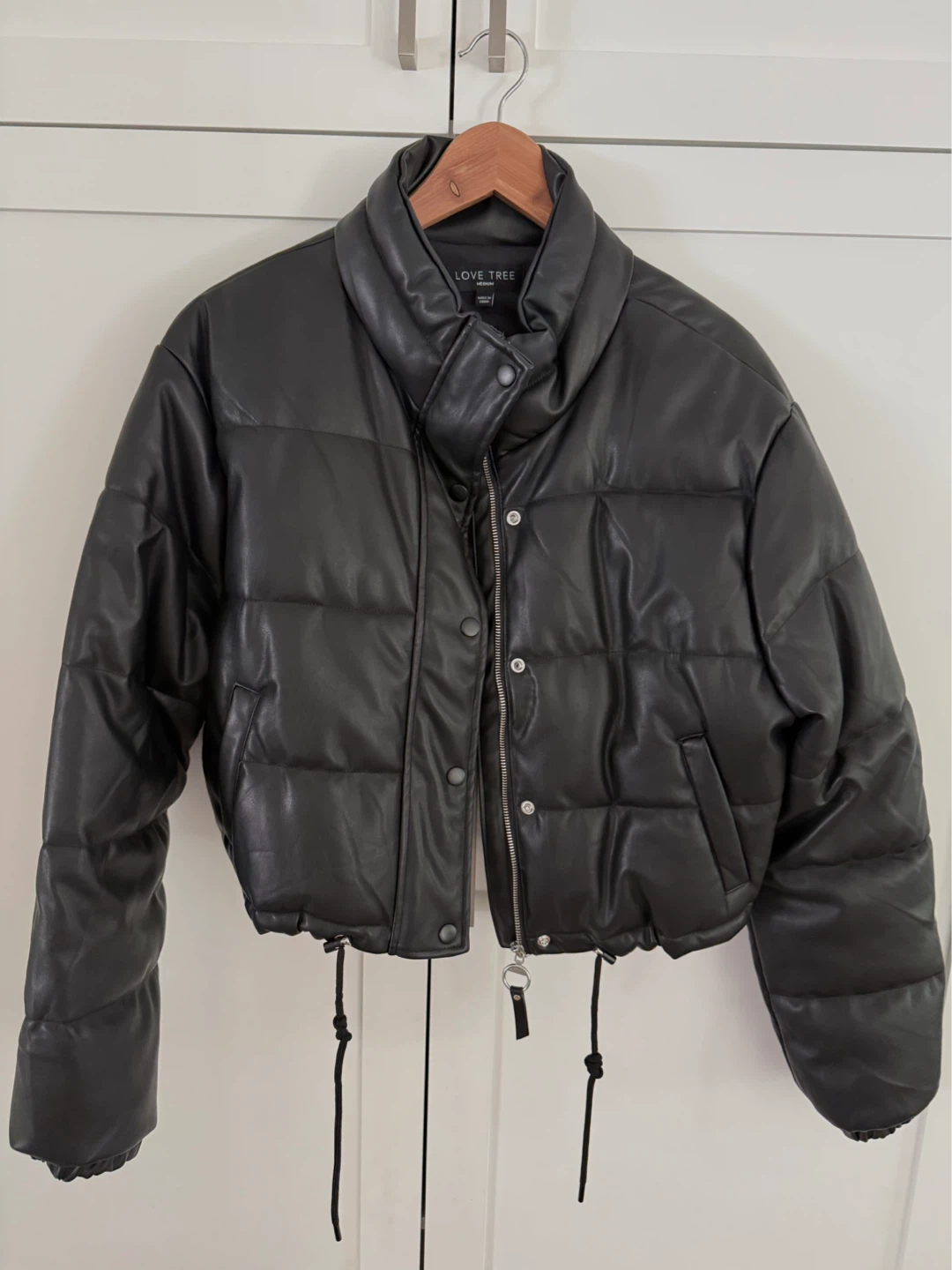 Love Tree Faux Leather Puffer Jacket - Medium
