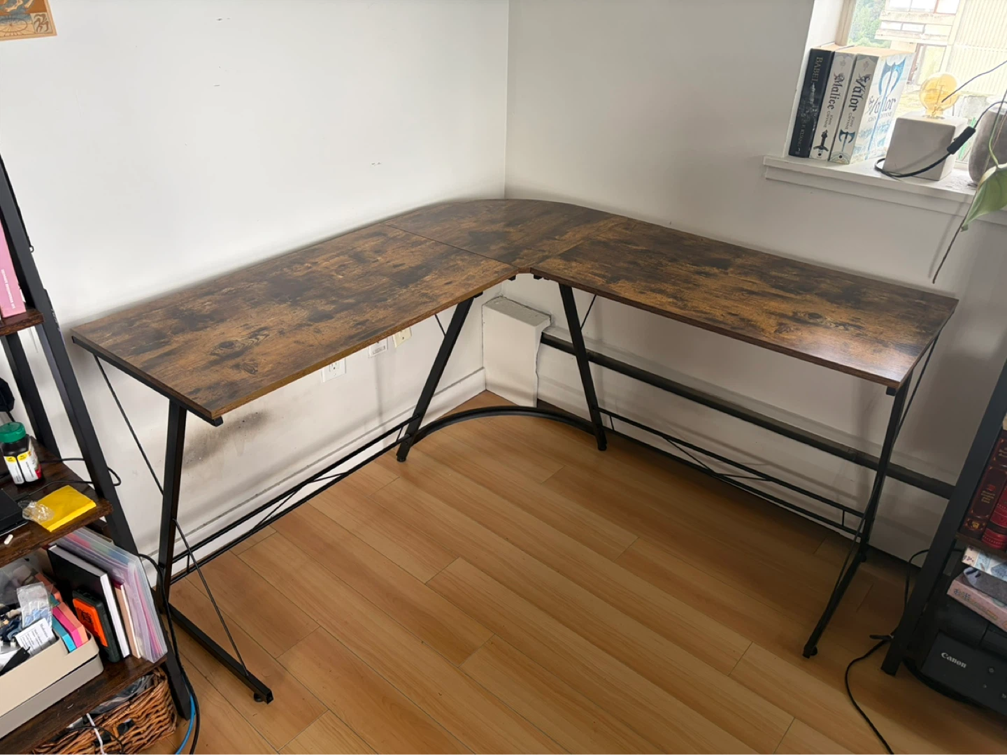 L-Shaped Desk with Rustic Wood Finish