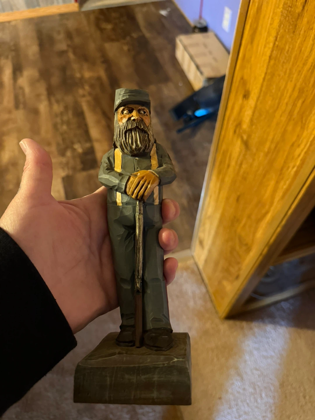 Hand Carved Wooden Figure of a Man with Rifle - photo 5