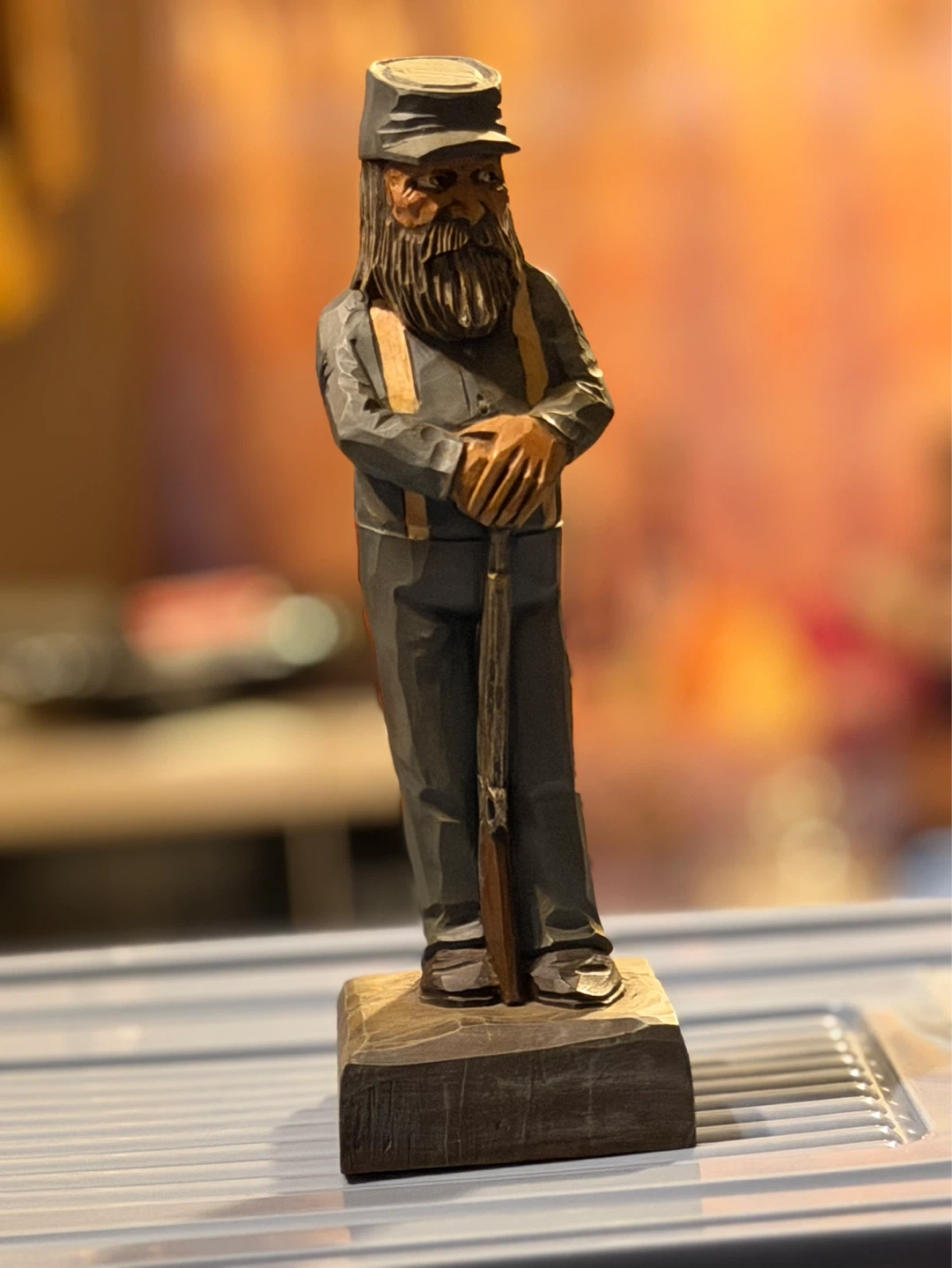 Hand Carved Wooden Figure of a Man with Rifle - photo 2