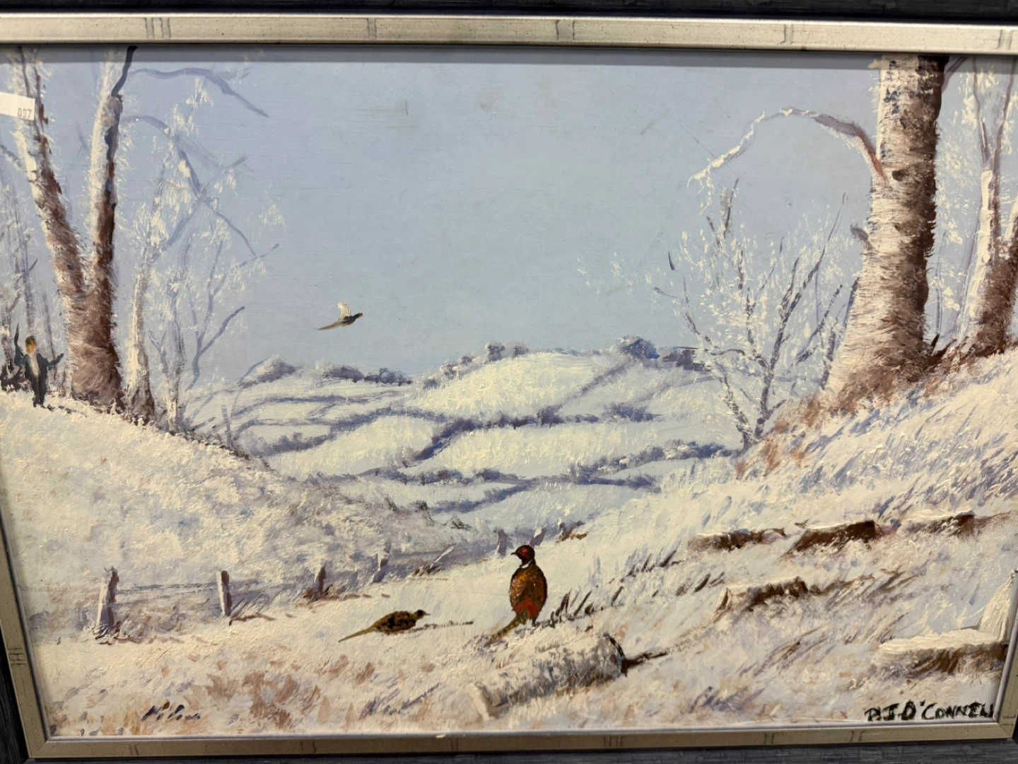 Vintage Winter Pheasant Landscape Oil Painting by P.J. O'Connell - photo 4