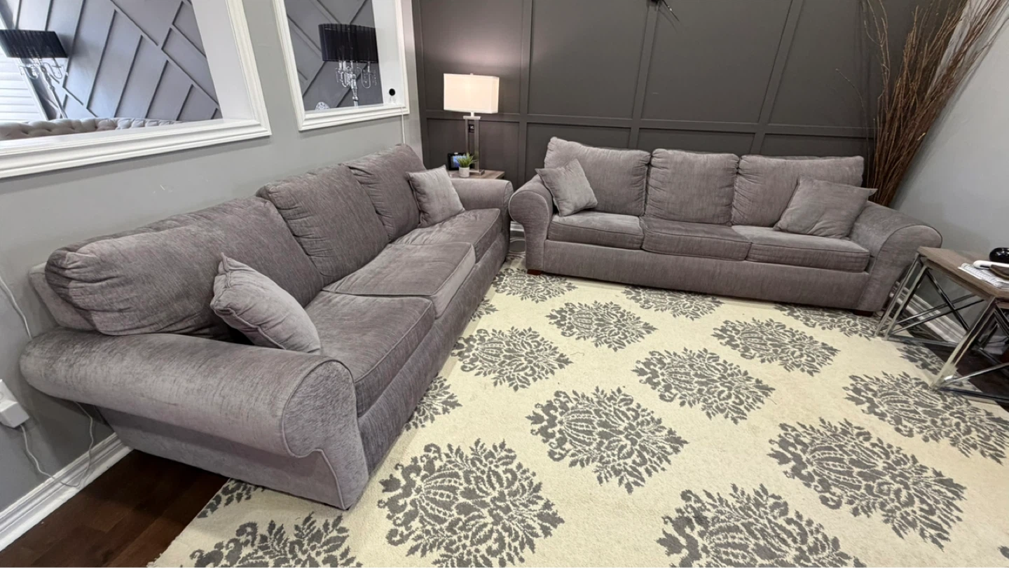 Grey 2 Sofas and 1 Love Seat Set with Accent Pillows