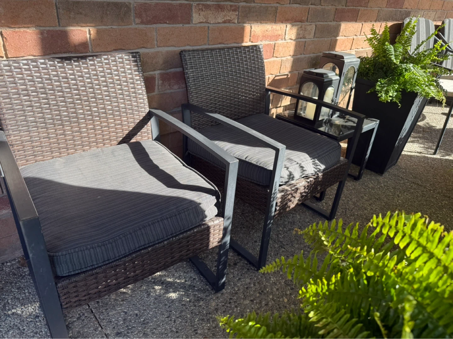 Wicker Outdoor Armchair with Grey Cushions