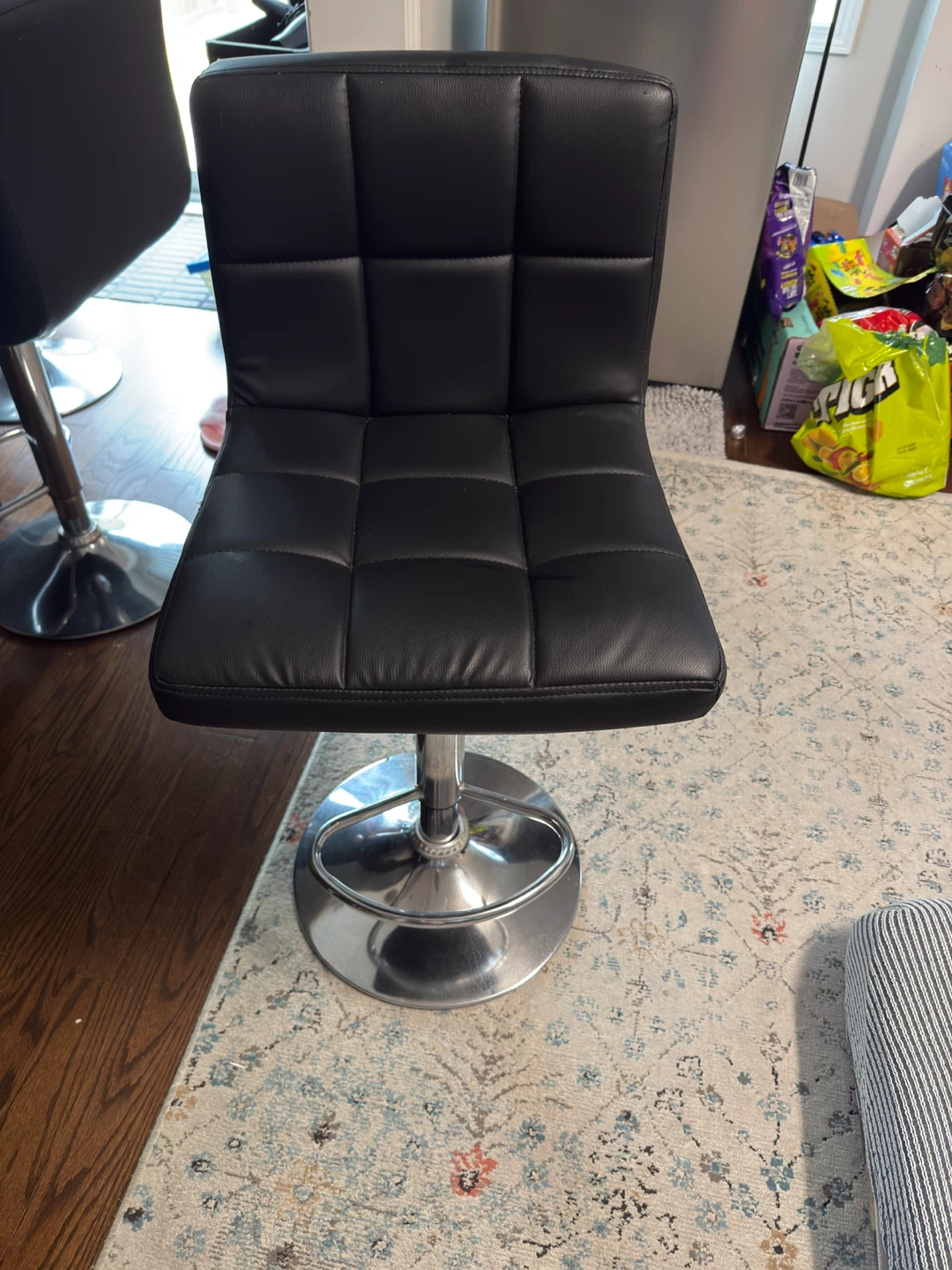 Black Faux Leather Adjustable Bar Stool 6