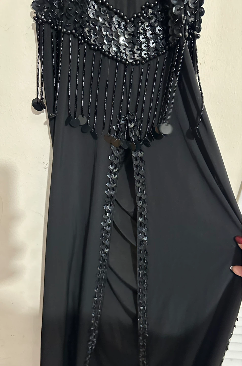 Black Beaded Belly Dance Costume Dress with Sequins